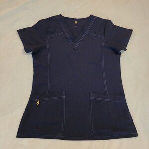 Wonderwink Womens V-Neck Scrub Top S Short Sleeve Two-Pocket Cotton/Polyester